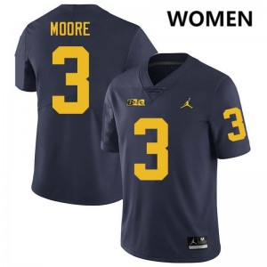 Fredrick Moore Michigan Wolverines Women #3 University College Football Jersey - Navy 248026-518