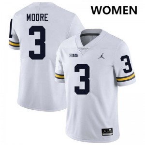 Fredrick Moore Michigan College Football #3 University Women Jersey - White 447171-460