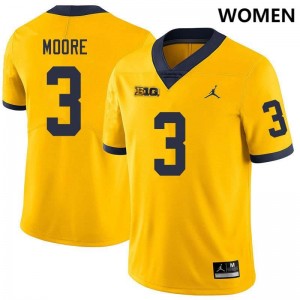 Fredrick Moore Michigan #3 College Football University Women Jersey - Yellow 732683-154
