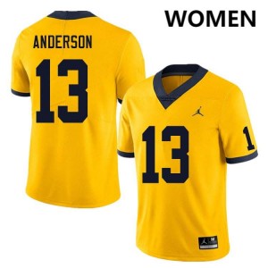 Caleb Anderson University of Michigan Womens #13 College Football Game Jersey - Yellow 196524-725