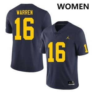 Davis Warren Wolverines Limited College Football #16 Women's Jerseys - Navy 149591-546