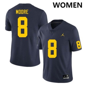 Derrick Moore Wolverines University Womens #8 College Football Jerseys - Navy 319843-600