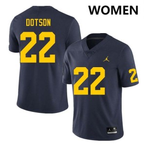 Elijah Dotson Michigan High School College Football Women #22 Jersey - Navy 661489-316
