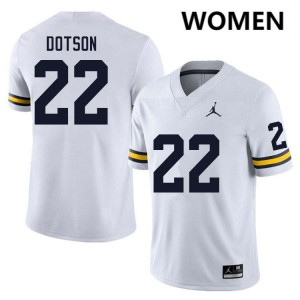 Elijah Dotson Michigan #22 High School College Football Womens Jerseys - White 351837-990