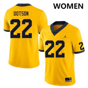 Elijah Dotson Michigan 2025 #22 Women College Football Jersey - Yellow 913283-240