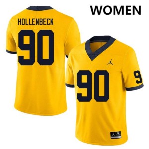 Hudson Hollenbeck Michigan Wolverines College Football #90 Womens Limited Jersey - Yellow 787100-828