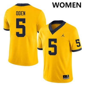 Jacob Oden University of Michigan #5 College Football Women's Official Jerseys - Yellow 855132-671