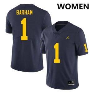 Jaishawn Barham University of Michigan #1 College Football Women's Embroidery Jerseys - Navy 468026-935