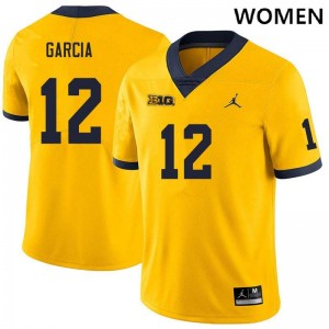 Jake Garcia Wolverines University #12 Women College Football Jerseys - Yellow 215193-543