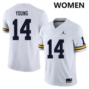 Jordan Young Michigan Wolverines #14 College Football Women NCAA Jersey - White 750246-586