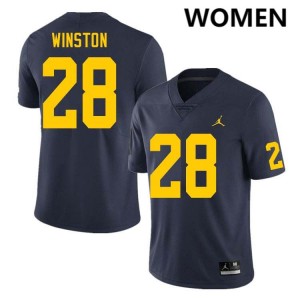 Kainoa Winston Michigan College Football Womens University #28 Jersey - Navy 578078-668