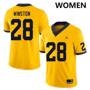 Kainoa Winston University of Michigan #28 College Football High School Women's Jerseys - Yellow 398665-618