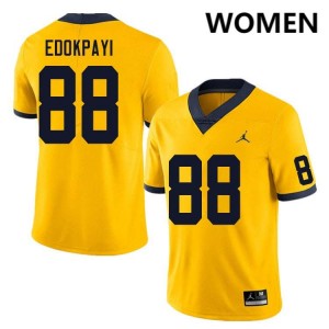 Lugard Edokpayi Michigan Wolverines Player #88 College Football Women Jerseys - Yellow 983162-986