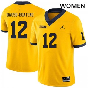 Nathaniel Owusu-Boateng Michigan Wolverines #12 Womens NCAA College Football Jersey - Yellow 992713-488