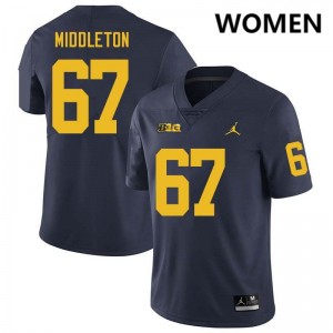 Trent Middleton University of Michigan College Football #67 Women's High School Jerseys - Navy 967460-245