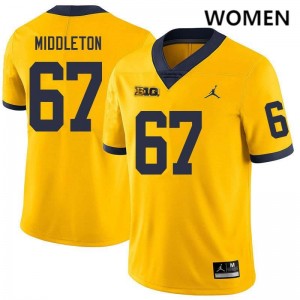 Trent Middleton Michigan Limited #67 College Football Women Jerseys - Yellow 168267-840