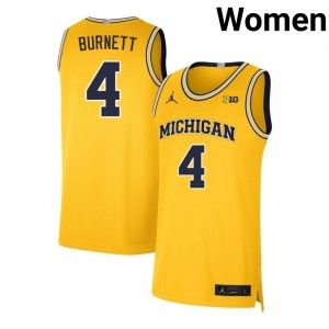Nimari Burnett Michigan College Basketball Womens Player #4 Jersey - Maize 654308-723
