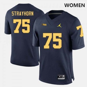Kaden Strayhorn Wolverines College Football NCAA #75 Women's Jerseys - Navy 372178-268