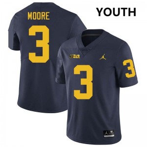 Fredrick Moore University of Michigan Stitched Youth #3 College Football Jersey - Navy 629418-536
