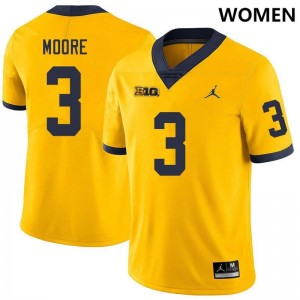 Fredrick Moore Wolverines College Football #3 Limited Youth Jerseys - Yellow 504281-172