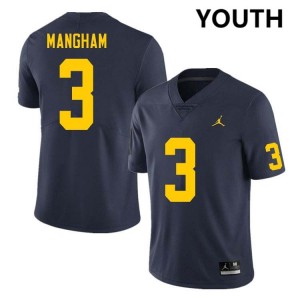 Jaden Mangham Michigan University College Football #3 Youth Jersey - Navy 504814-604