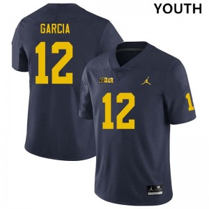 Jake Garcia Michigan #12 College Football Youth Embroidery Jerseys - Navy 703041-985
