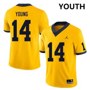 Jordan Young University of Michigan Replica Youth #14 College Football Jersey - Yellow 681440-785